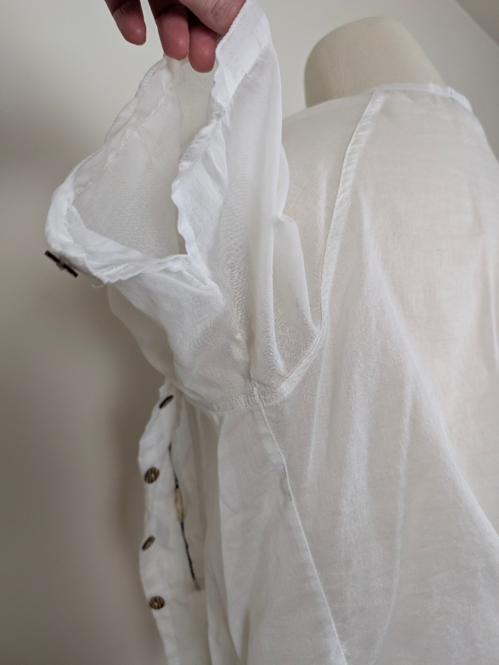 Sheer Cotton Short Sleeve Blouse Size Small White Boho - Picture 8 of 15